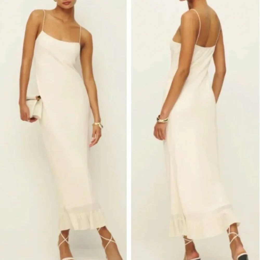 BEST Reformation Suki Midi Dress - Fior Di Latte Cream Wedding Party Cocktail - Picture 1 of 10